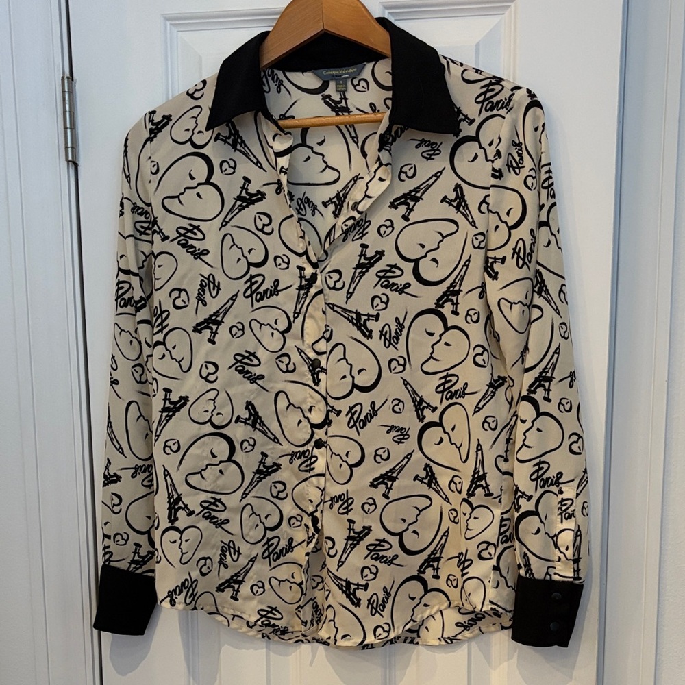 Catherine Malandrino Black and White Heart Blouse